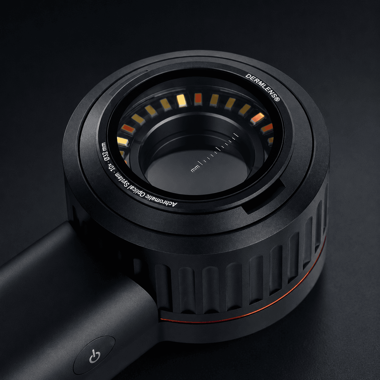 Macro view of the DermLens optical system and lens
